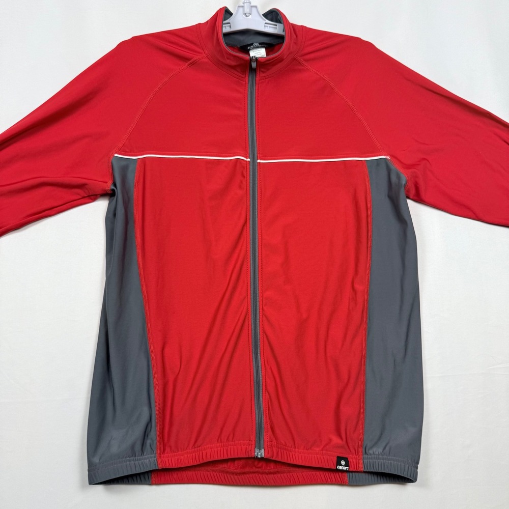 Canari Mens Cycling Jacket Full Zip Red Long Sleeve Size Large Bottle Pockets